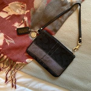 Coach Metallic Silver & Black Wristlet